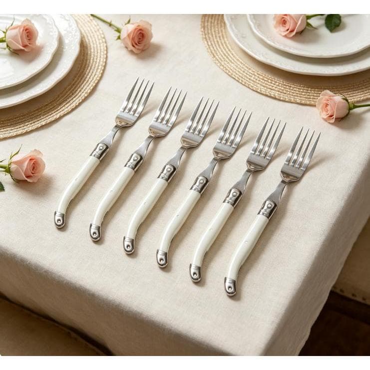 Jogo com 6 Garfos de Mesa em Aço Inox com Cabo Branco – Elegante, Resistente e Prático