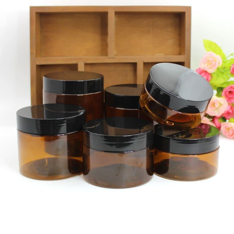 Pote de creme de boca larga marrom de 80g/100g, plástico PET, para creme facial/máscara, frasco com tampa preta de 120g/