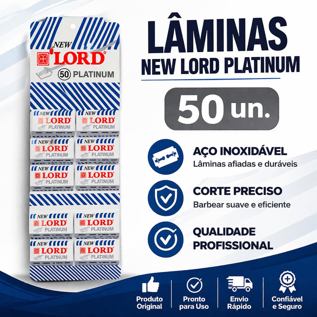 Cartela com 50 Lâminas Lord Platinum Profissional Corte Preciso e Durável