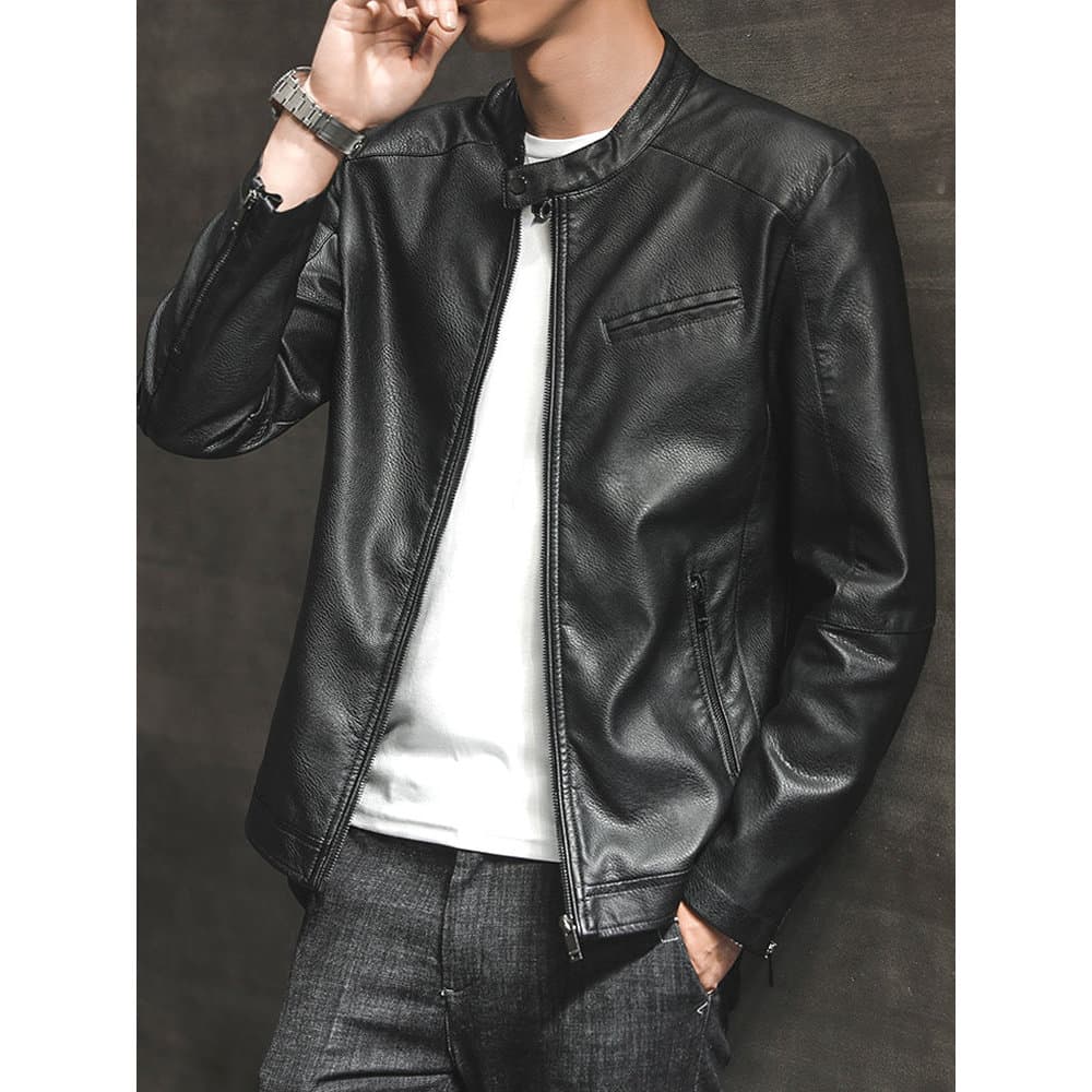 Jaqueta de couro de ciclismo jaqueta masculina outono bonito Casual cor sólida jaqueta de couro masculino na moda magro-