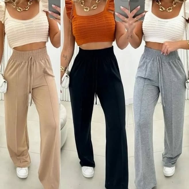 Calça Pantalona de Lanzinho Feminina Cintura Alta com Bolso pra Inverno