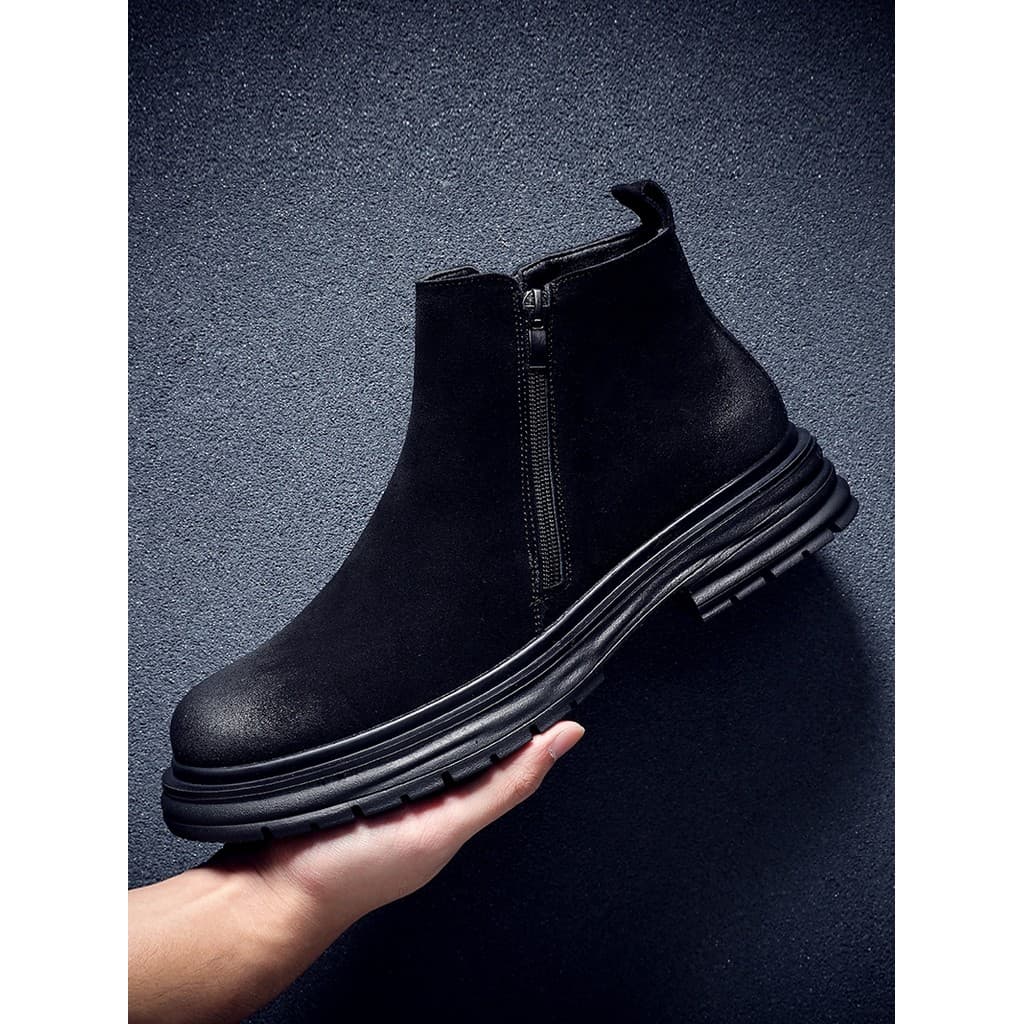 Botas curtas Chelsea masculinas novo estilo estilo britânico preto Martin botas quentes de couro de cano médio botas cur