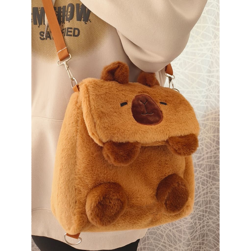 2025 outono inverno novo estilo bonito capivara mochila de pelúcia dos desenhos animados saco Diagonal All-Match classe