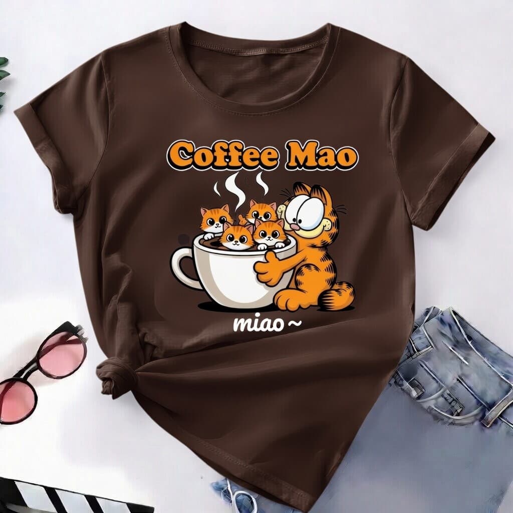 Camiseta Camisa Feminina Desenho Animado Garfild 100% Algodão Premium Blusinha Decote Redondo