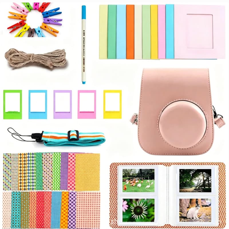 Kit Completo Acessórios para Instax Mini 11/12/9 | Bolsa + Molduras + Adesivos + Cordão — Conjunto de nove peças