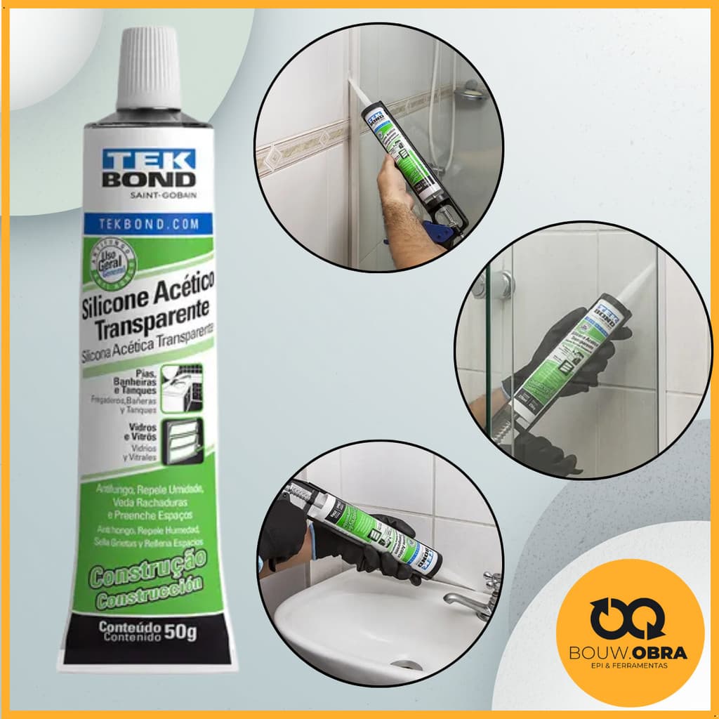 Silicone Acético Bisnaga 50g Transparente Antifungo Vedação Banheiro Construção Alta Adesão Obra Vedação e Acabamento