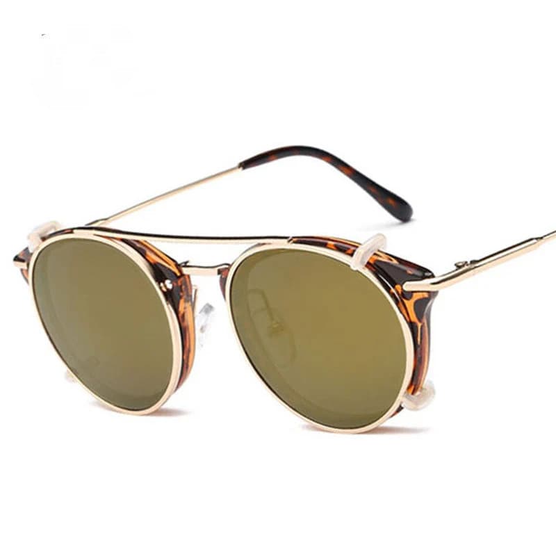 Retro Feminino Steampunk Óculos De Sol Flip Lente Separável Moda Masculina Redondo Punk UV400
