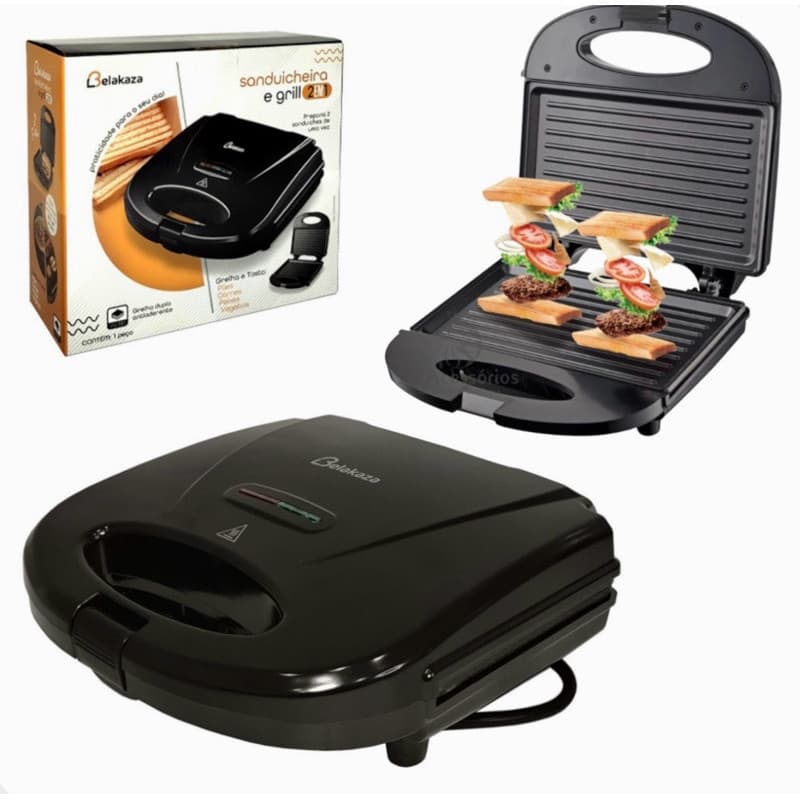 Sanduicheira Original Grill Elétrica 2 Em 1 Grelha E Tosta Belakaza Cor Preto- 110v