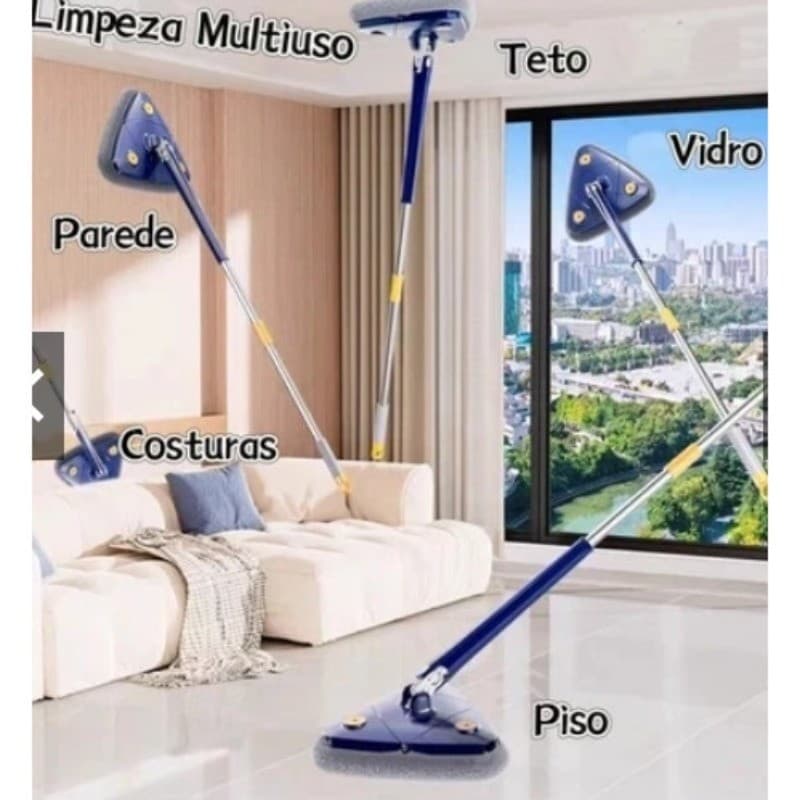 Kit Limpeza Doméstica Mop Triângulo Giratório – 2 Refis de Microfibra Resistentes Inclusos