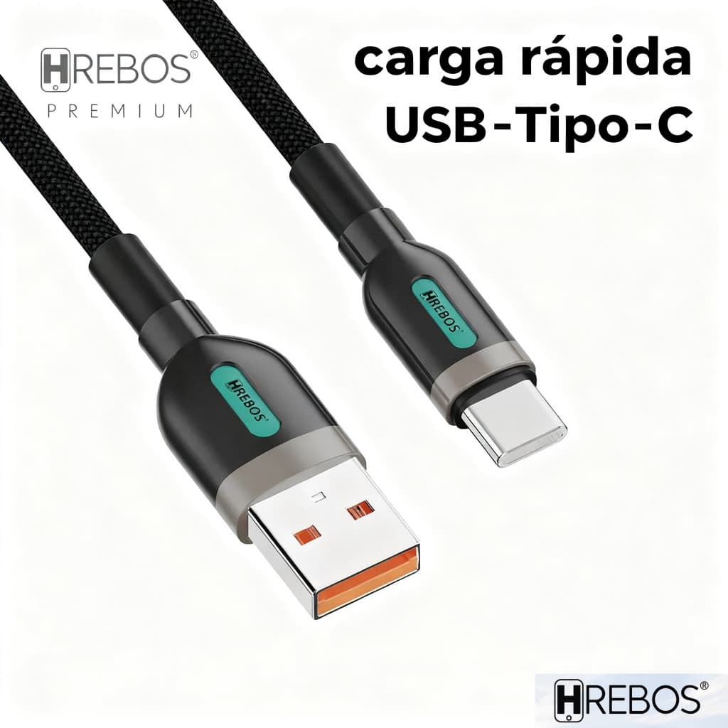 HREBOS Premium | Cabo NeoTech 1.2 Metros Preto USB Tipo-C CB-202C