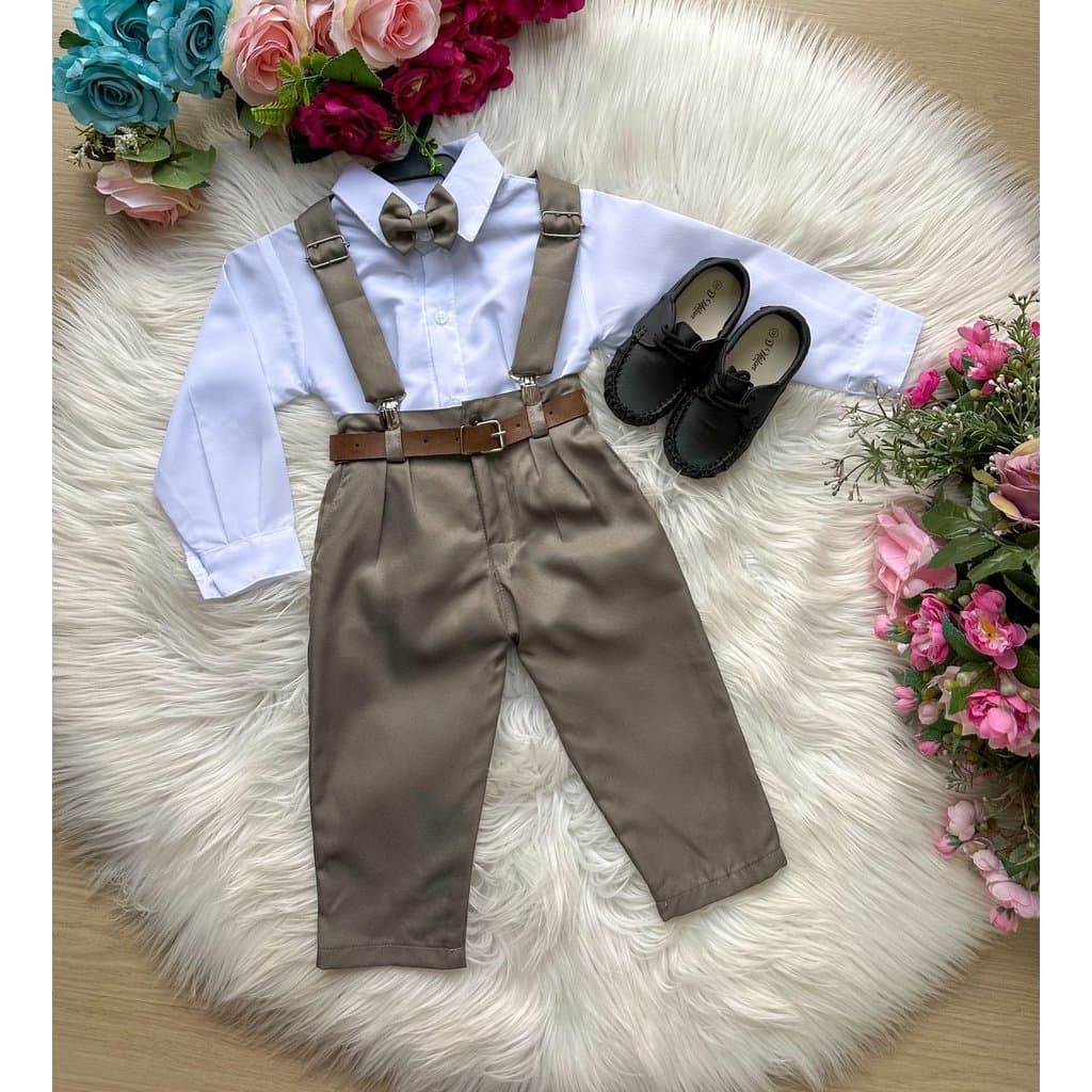 Conjunto Meninos Miss Cherry Leo Suspensorio Verde Militar
