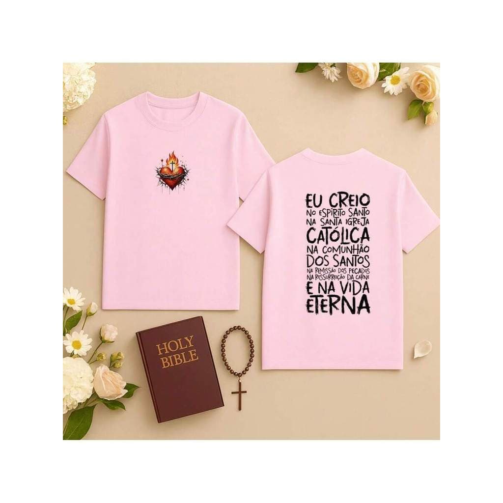 Camiseta camisa catolica estampada costas oração creio costas 2
