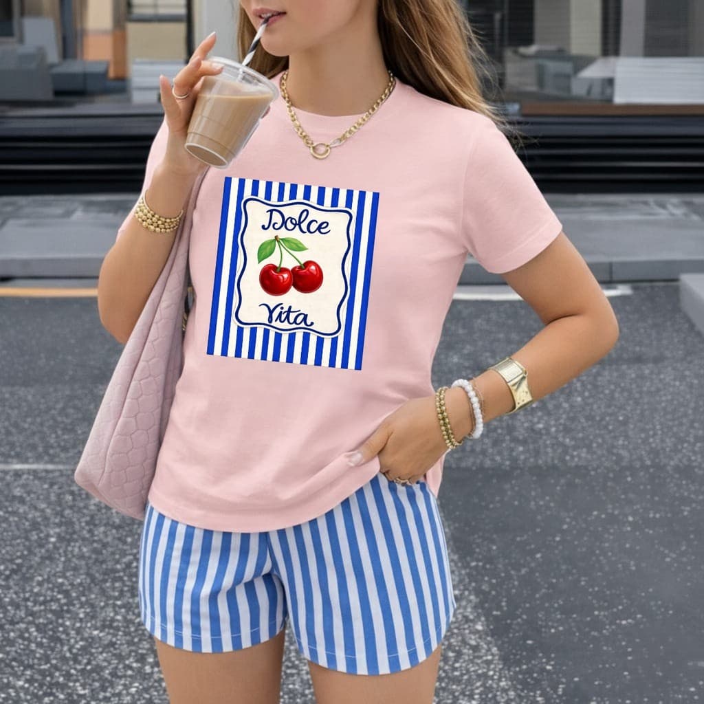 Camiseta Feminina Dolce Vita Cereja 100% Algodão Moda Praia Estilo e Conforto Entrega imediata
