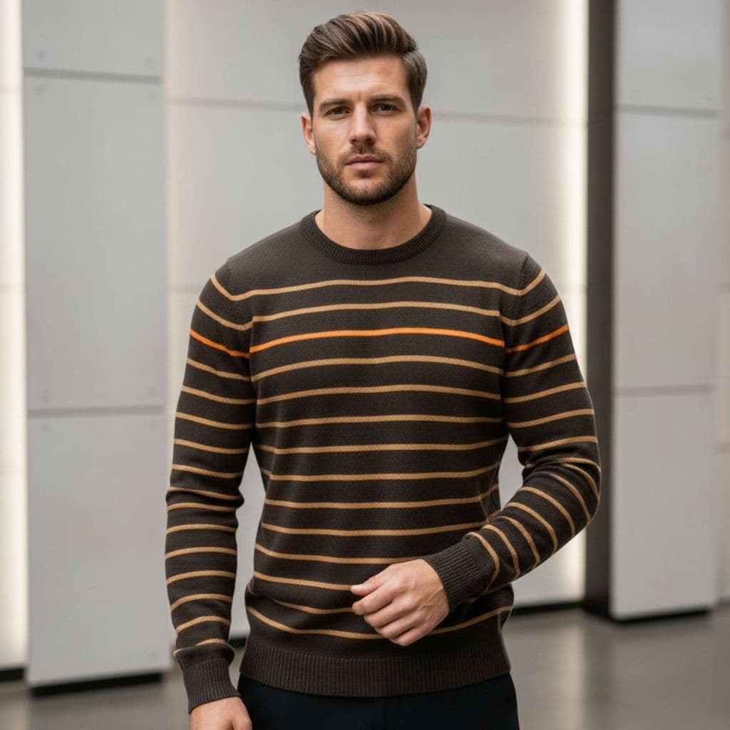 Suéter Masculino Listrado Blusa Manga Longa Casual Inverno Casaco Estilo Moderno Confortável