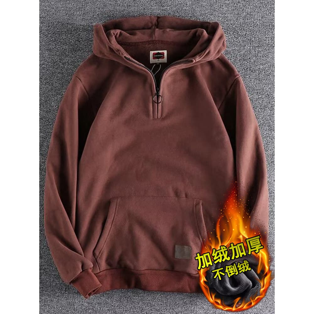 Americano pesado puro algodão forro de lã engrossado meio zíper moletom com capuz masculino outono inverno quente Retro
