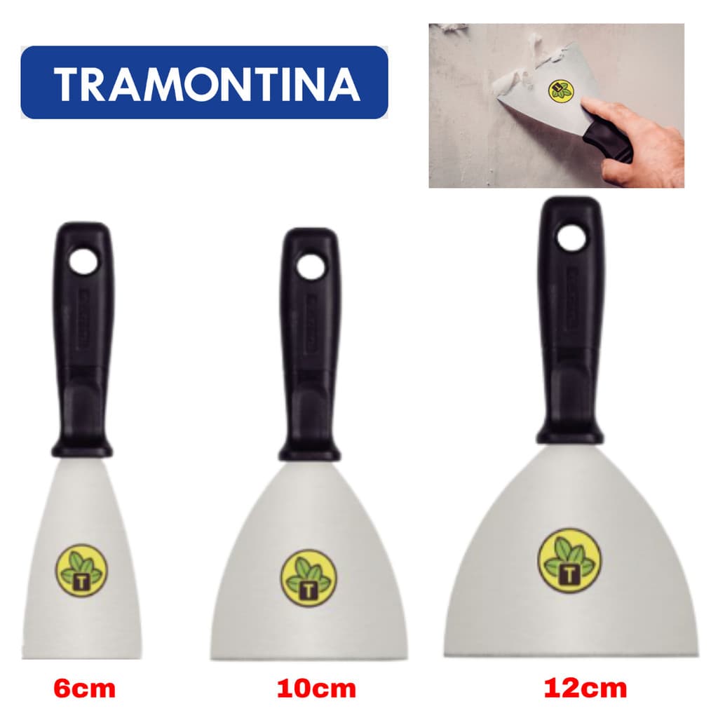 Kit 3 Espátulas Flexível pintura massa 6, 10 e 12cm Tramontina em Aço Carbono com Cabo de Polipropileno
