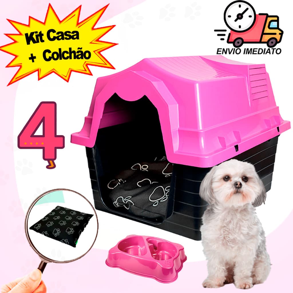 Casa Casinha Para Cachorro nº4 + Colchão Caminha Para Cachorro + Comedouro Bebedouro Automático