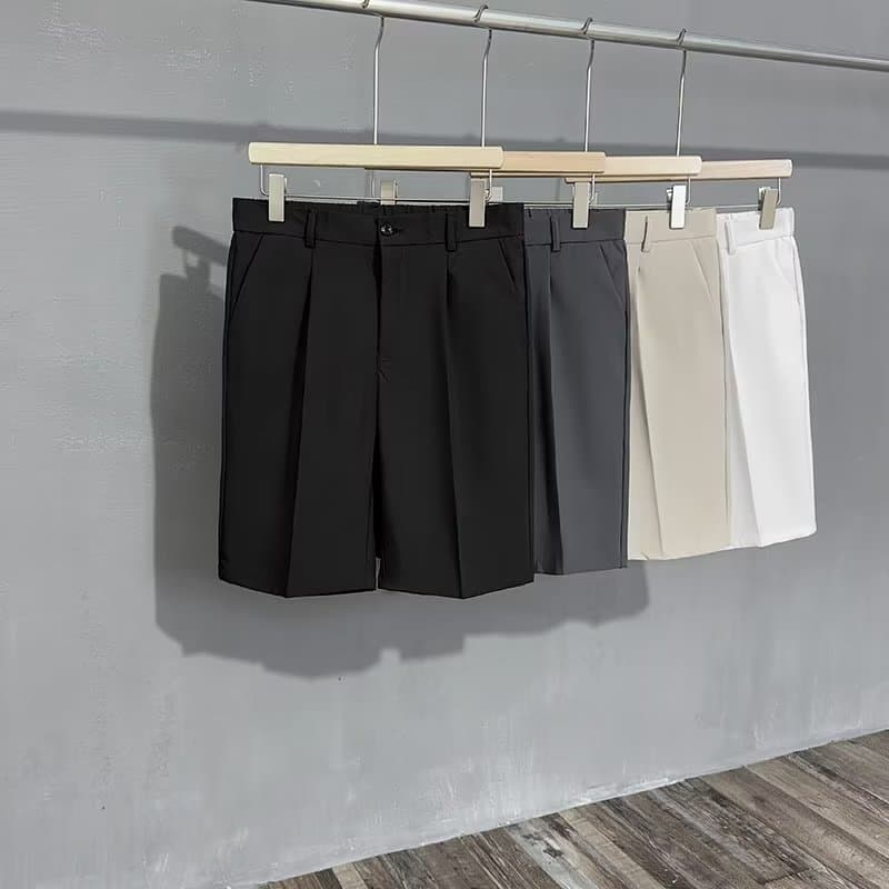 Shorts de terno Casual masculino verão High-End cintura elástica calças de cinco pontos negócios calças de seda gelo 5 p