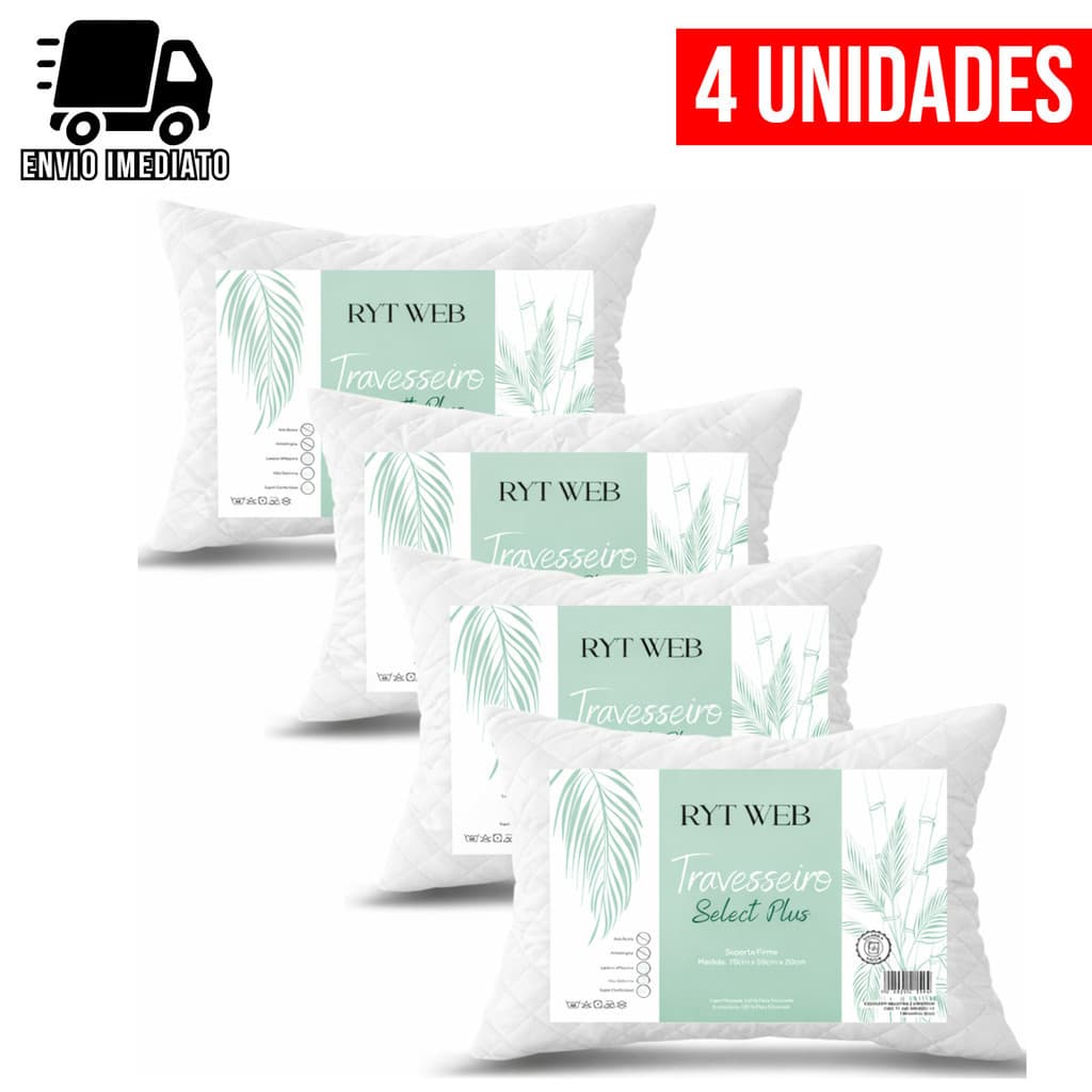 Kit 4 Travesseiro Select Plus Matelado Luxo 70x50 Antialérgico Macio Confortável Padrão Hotel EH