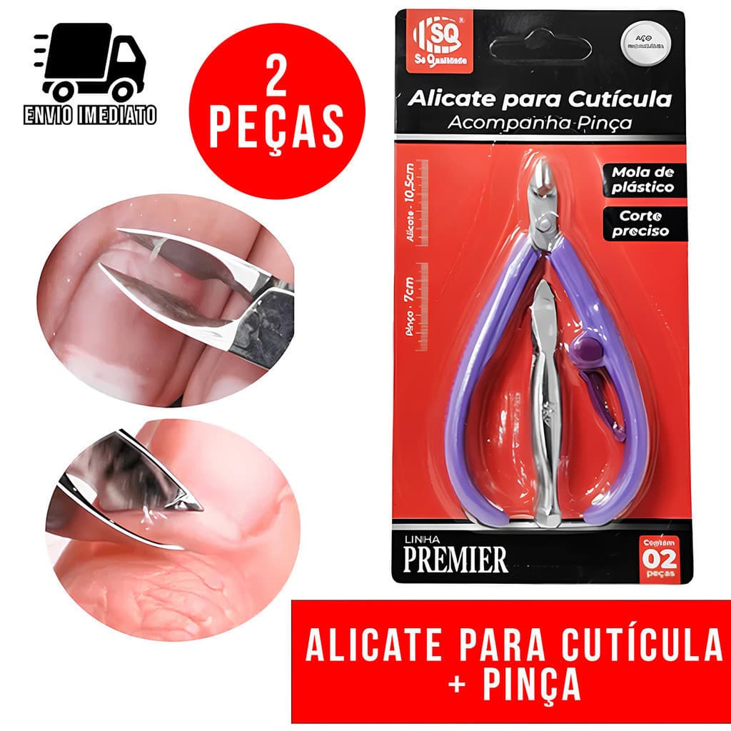 Kit 2 Alicate de Cutícula + Pinça Sobrancelha Profissional Kit Manicure Salão de Beleza