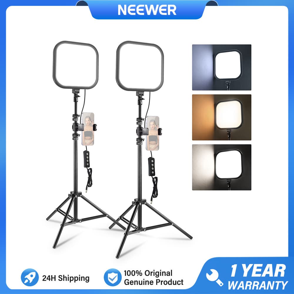 NEEWER 2 Pack 10.8 " LED Video Light 15W Kit De Iluminação De Painel Com Tripé De 161 Cm , 816lux CRI95 + , L220