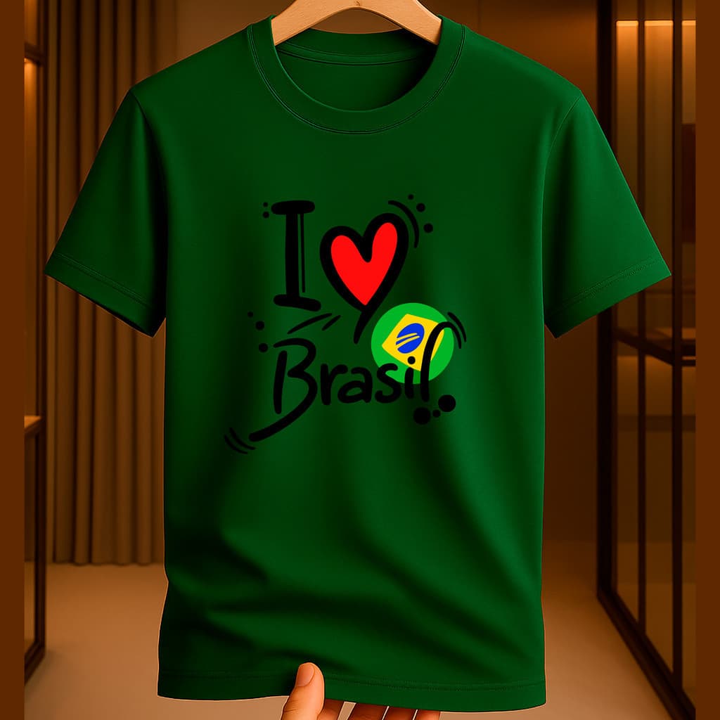 Camiseta 100% Algodão Infantil Brasil Hexacampeão Camisa Criança Estampa Criativa i love Brasil Premium Futebol