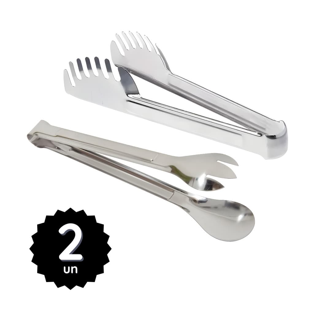 Kit 2 Pegador Inox Salada Massa Macarrão Pinça Cozinha 20cm Pegadores Universal Restaurantes