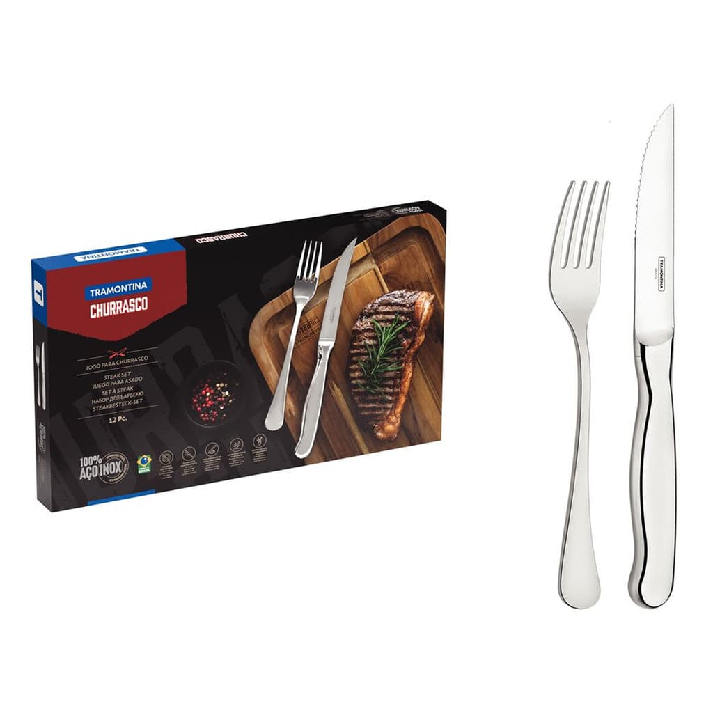 Faqueiro Jumbo 12 Peças P/ Churrasco Aço Inox Zurique Tramontina