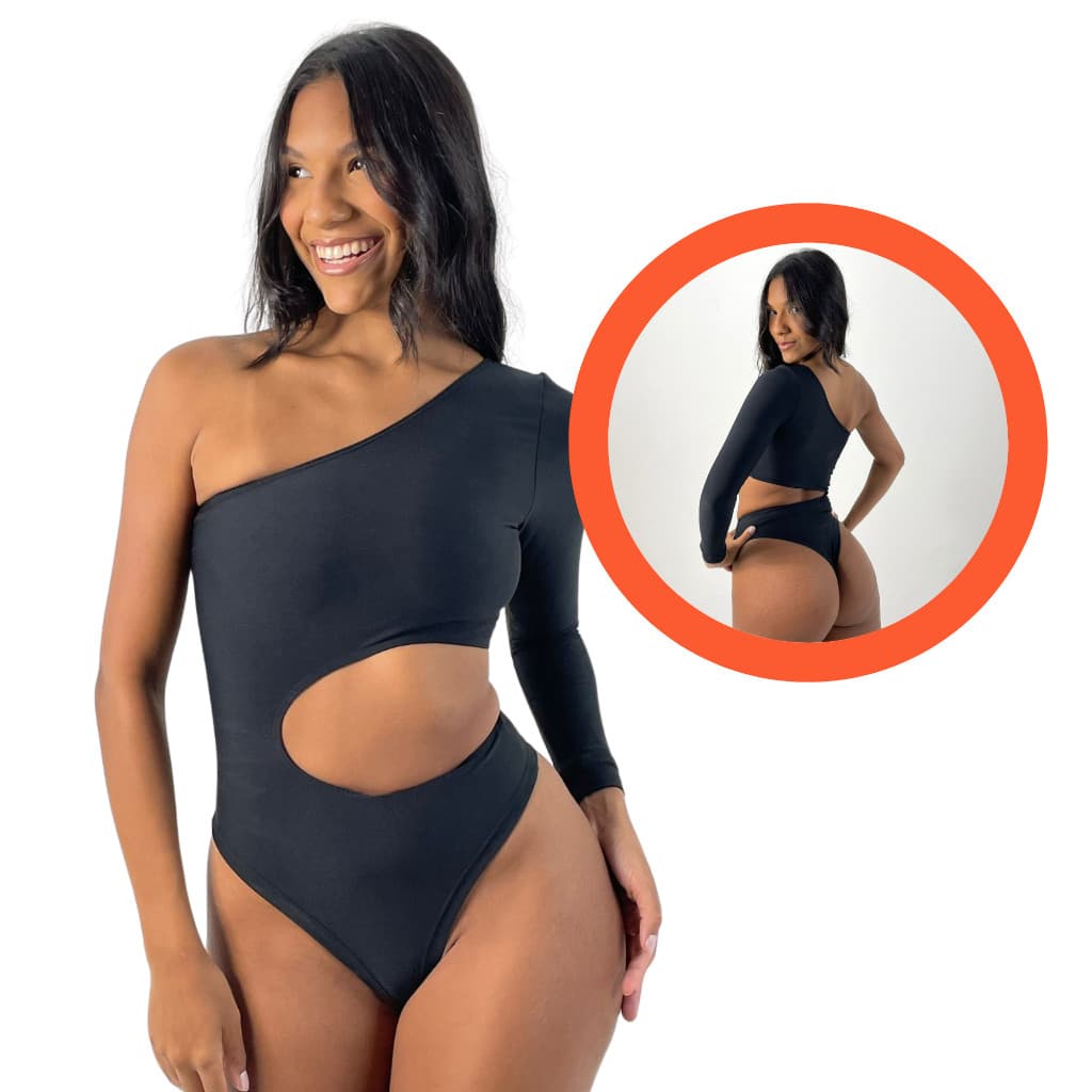 KIT 2: Body Feminino Manga Longa Um Ombro Só Mula Manca com Recorte em Suplex Premium de Qualidade