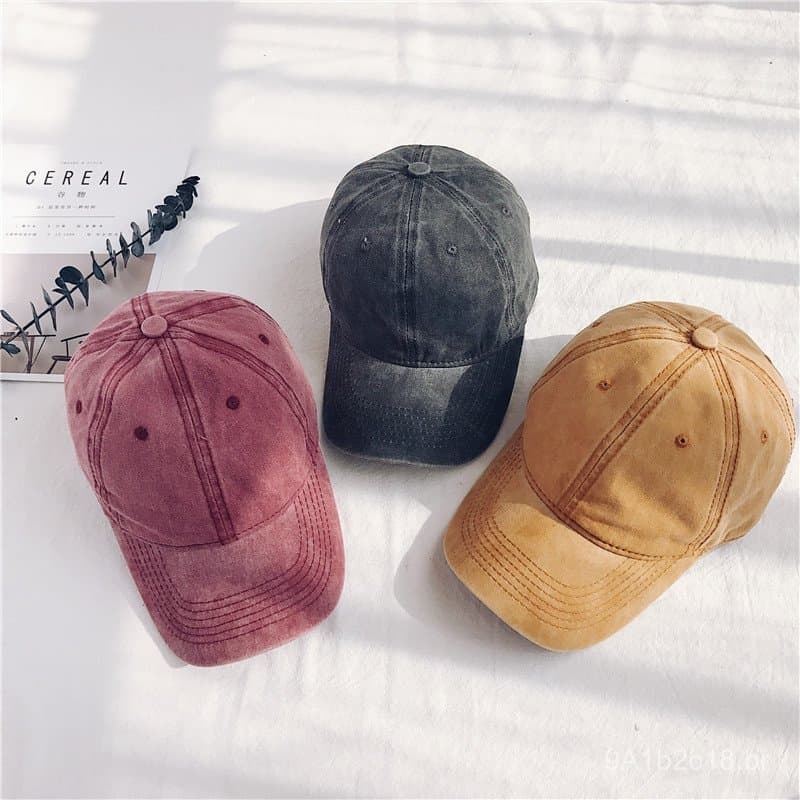 Boné Feminino Estilo Duckbill Coreano, Boné de Beisebol de Cor Sólida Lavada, Boné Masculino Casual Versátil de Cor Sóli