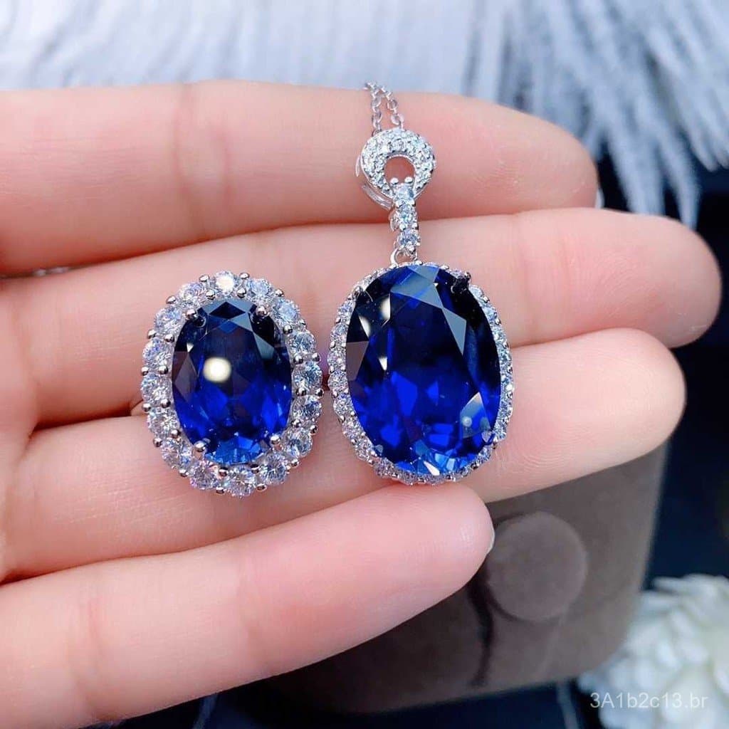 Novo pingente feminino em formato de ovo com safira simulada e diamantes, popular nas redes sociais, conjunto de anel ab