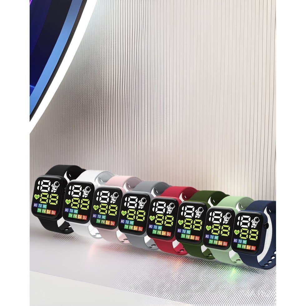 Relógio Digital LED Modelo Novo de Fábrica Y6 Rainbow Weekday Astronaut, Relógio Eletrônico Digital Pequeno Quadrado par
