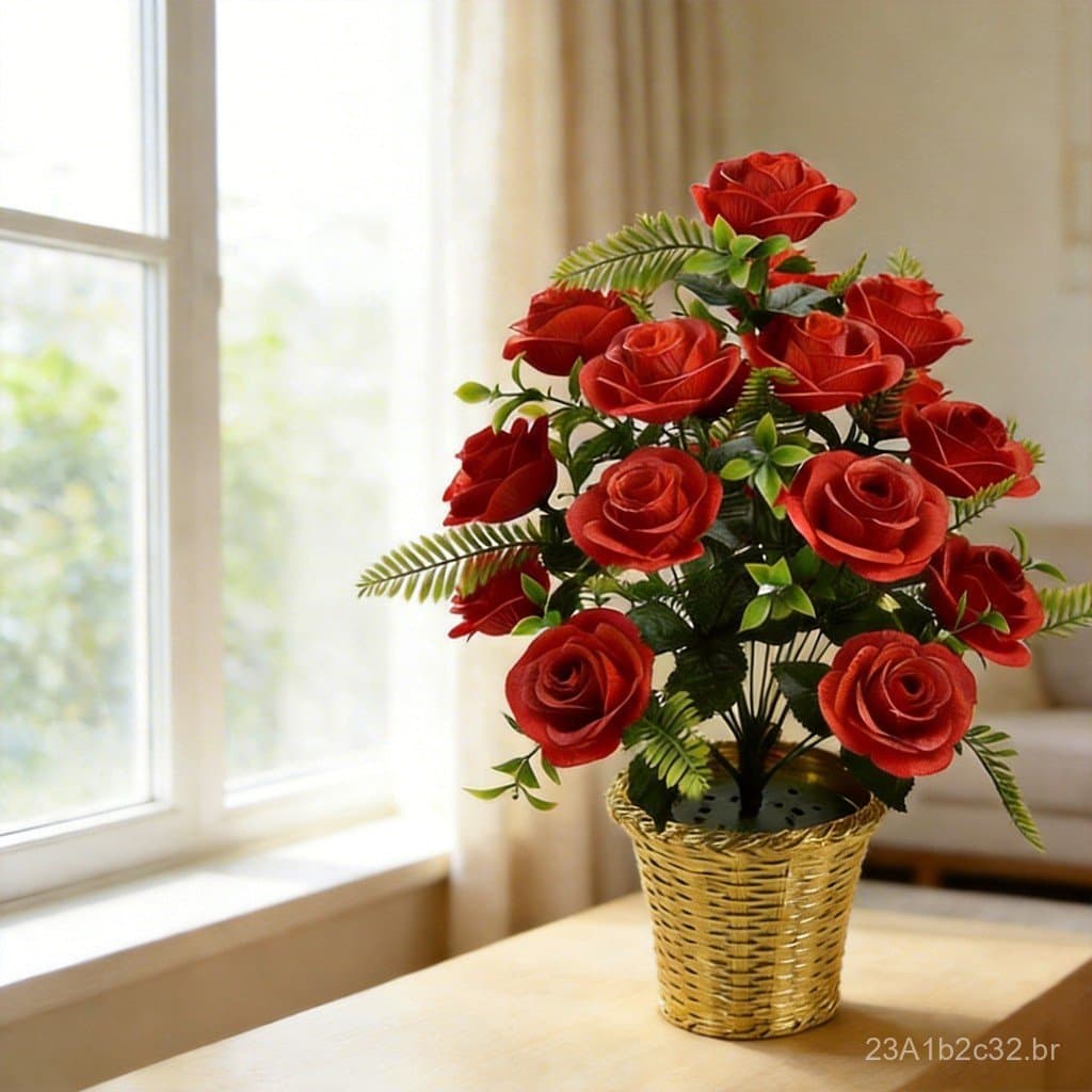 Flores artificiais Nanyang Zhaoping em estoque para venda por atacado, rosas artificiais com 18 rosas de seda redondas,