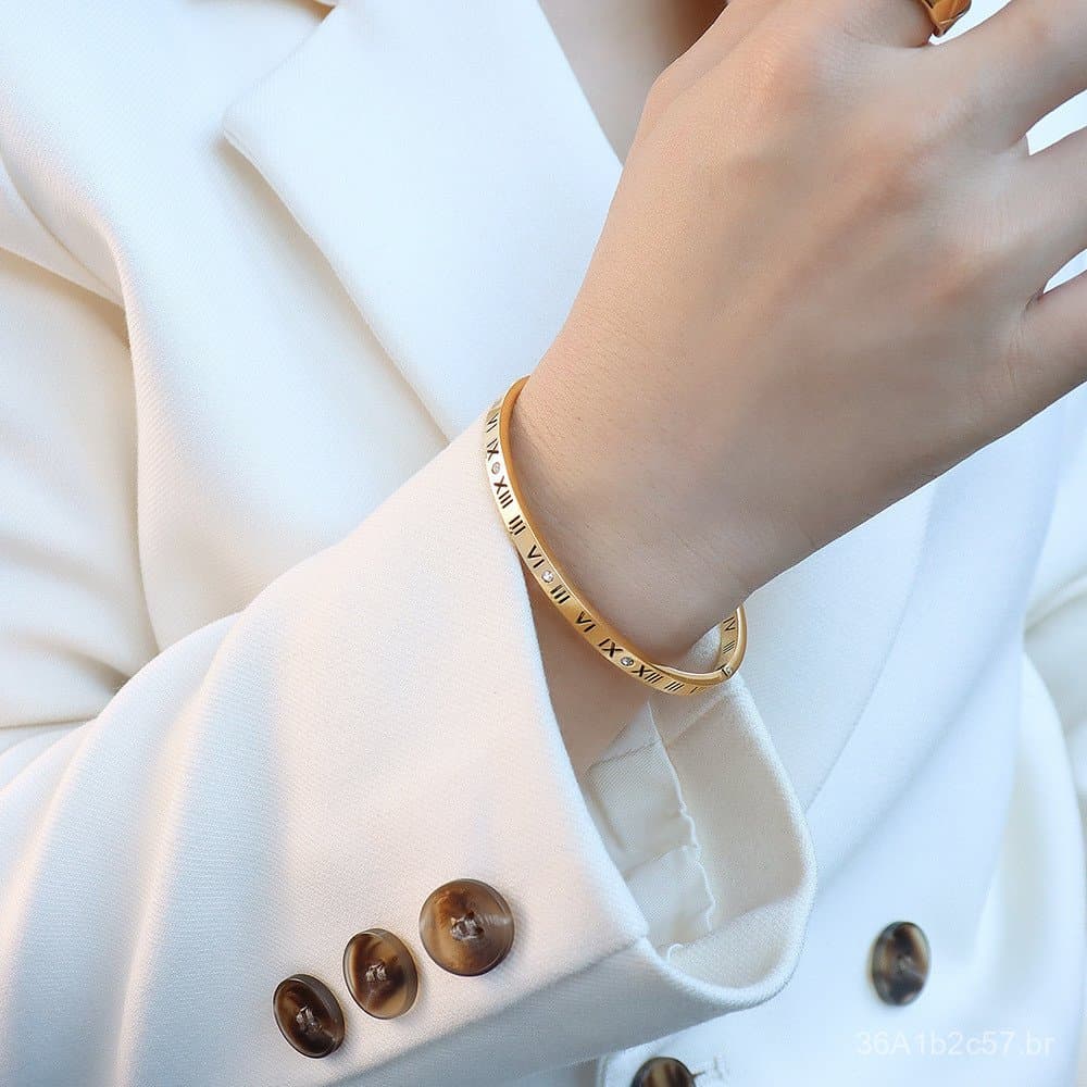 Pulseira fina com incrustações de diamantes e numerais romanos, joia de casal, pequeno acessório para mulheres, em aço t