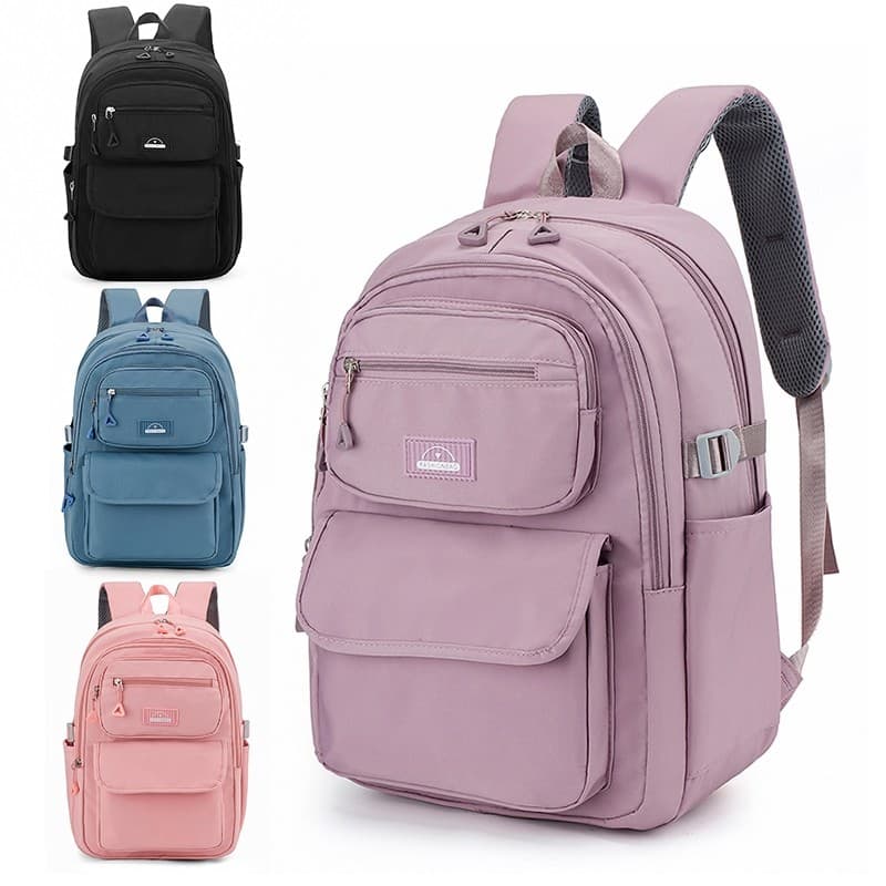 Mochila Feminina escola de nylon Impermeável com bolsa anti-furto na verso de mochila(6016)
