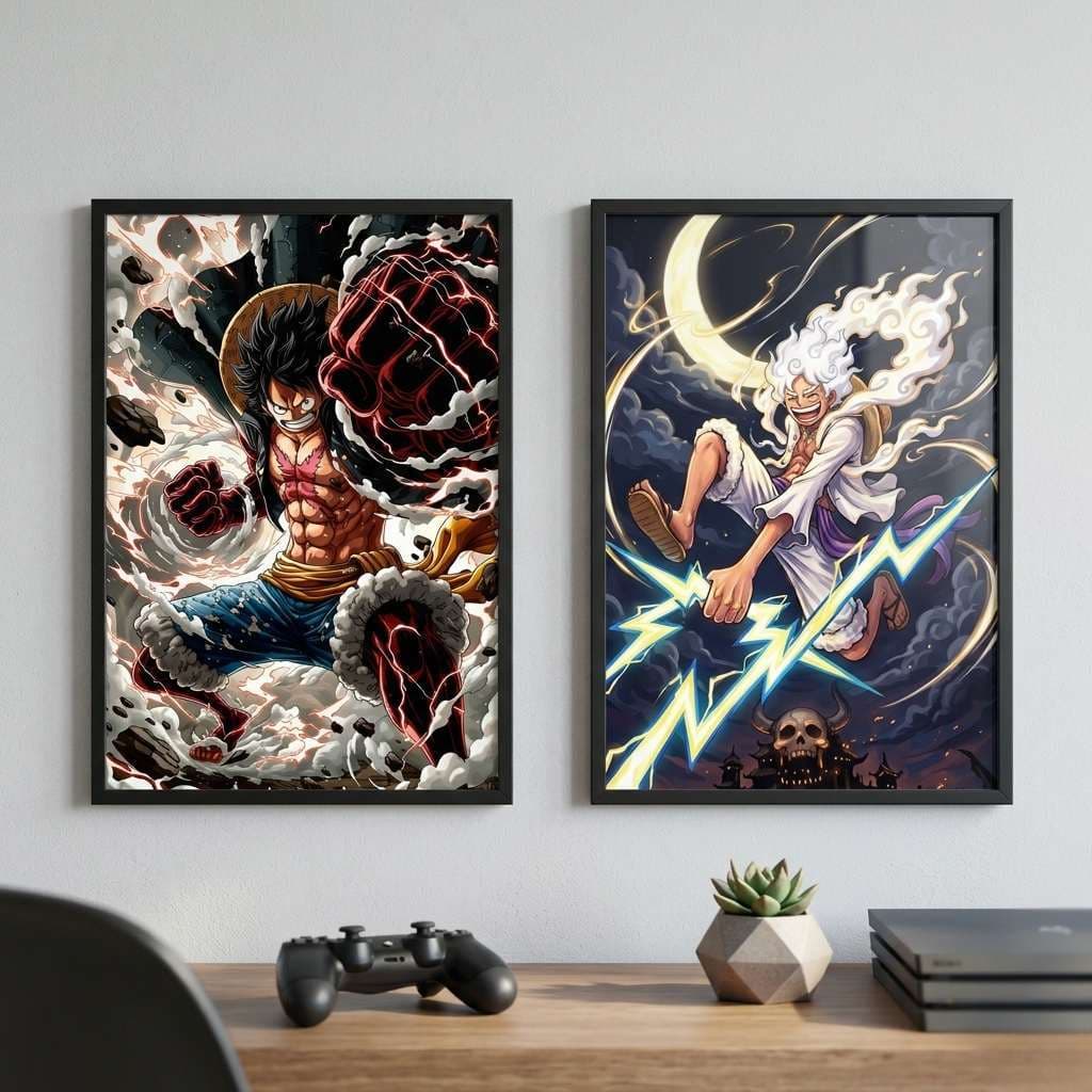 Quadros Luffy Transformações 20x30,Kit 2 ou 3 Porta Retrato MDF C/ Acetato Decoração Anime One Piece