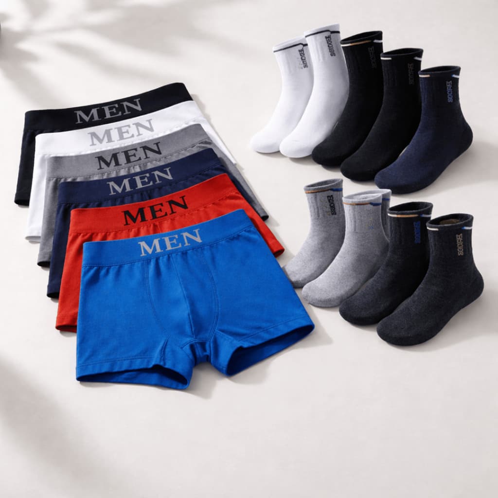 Kit 12 Cuecas Box  + 6 Pares de Meias Sport Tamanho
