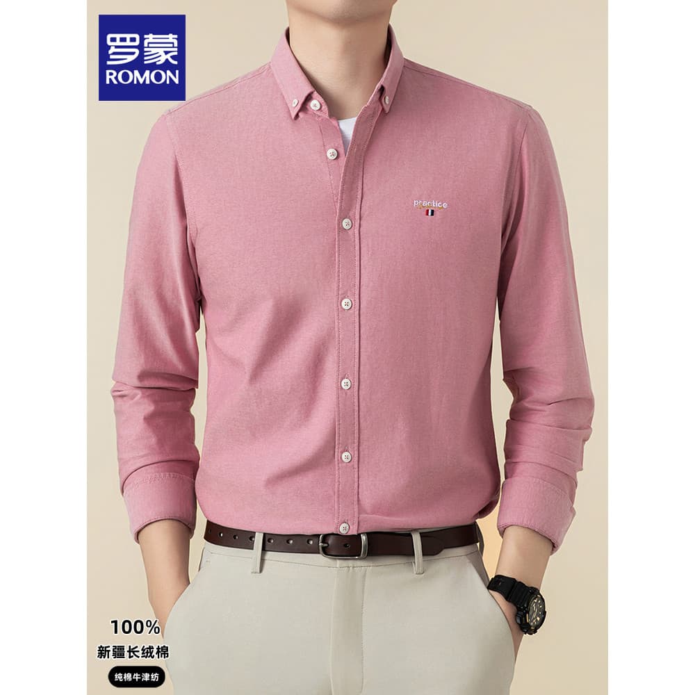 Lomon camisa de manga comprida masculina 2025 outono novo estilo gola botão Casual Oxford girando camisa de algodão puro