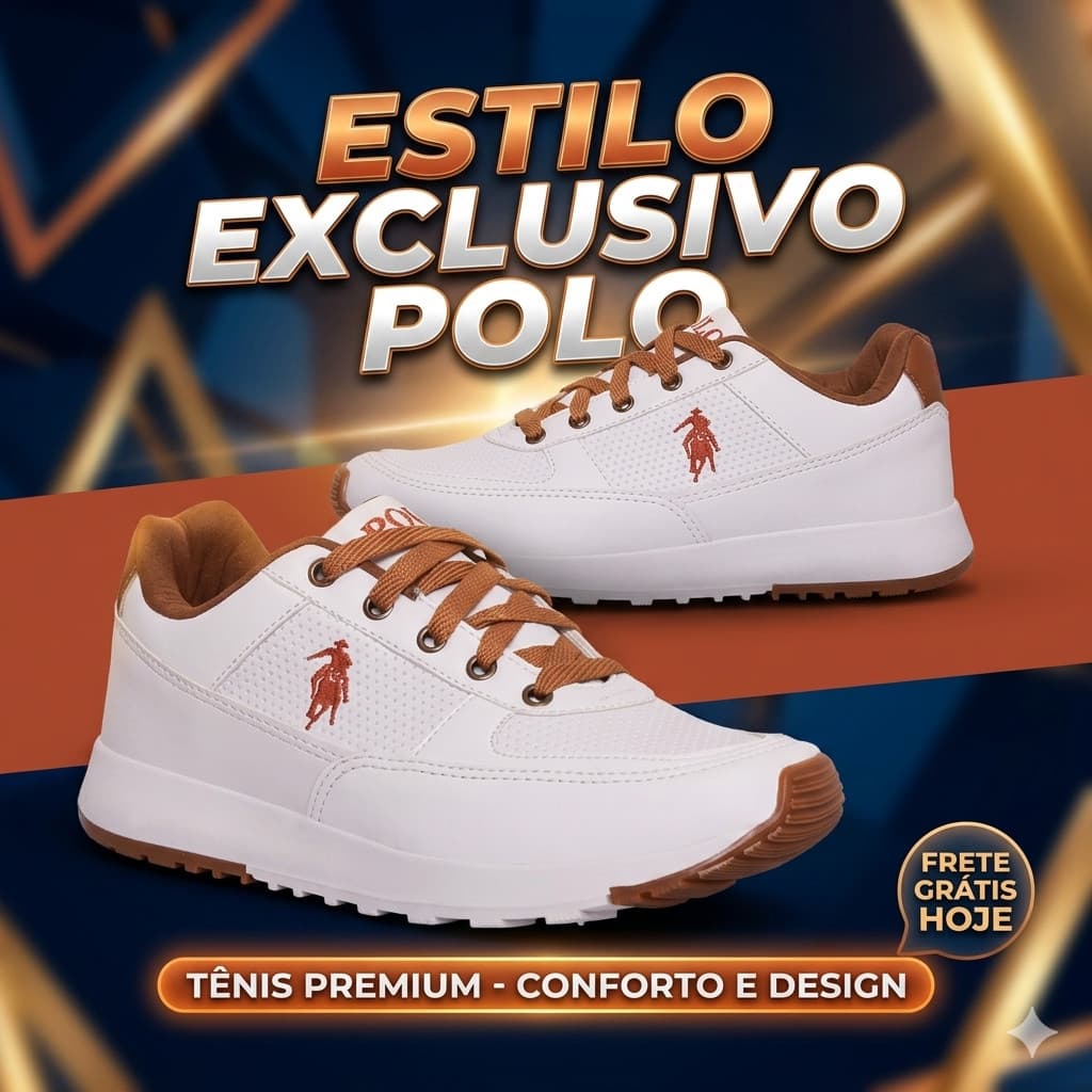 Tênis Polo Masculino Casual Premium Branco Confortável Luxo