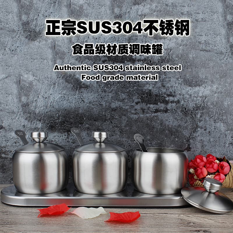 Cozinha 304 aço inoxidável tempero jar conjunto doméstico europeu tempero caixa pimenta MSG tempero jar tempero caixa