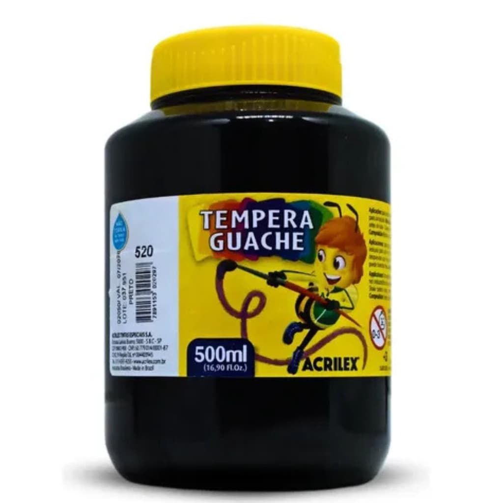 Tinta Guache Preto 500ml Acrilex 520