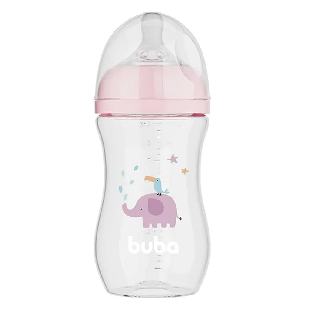 Mamadeira Buba Easy Flow  Anticólica Elefante Rosa 270ml  +2m Fluxo 2