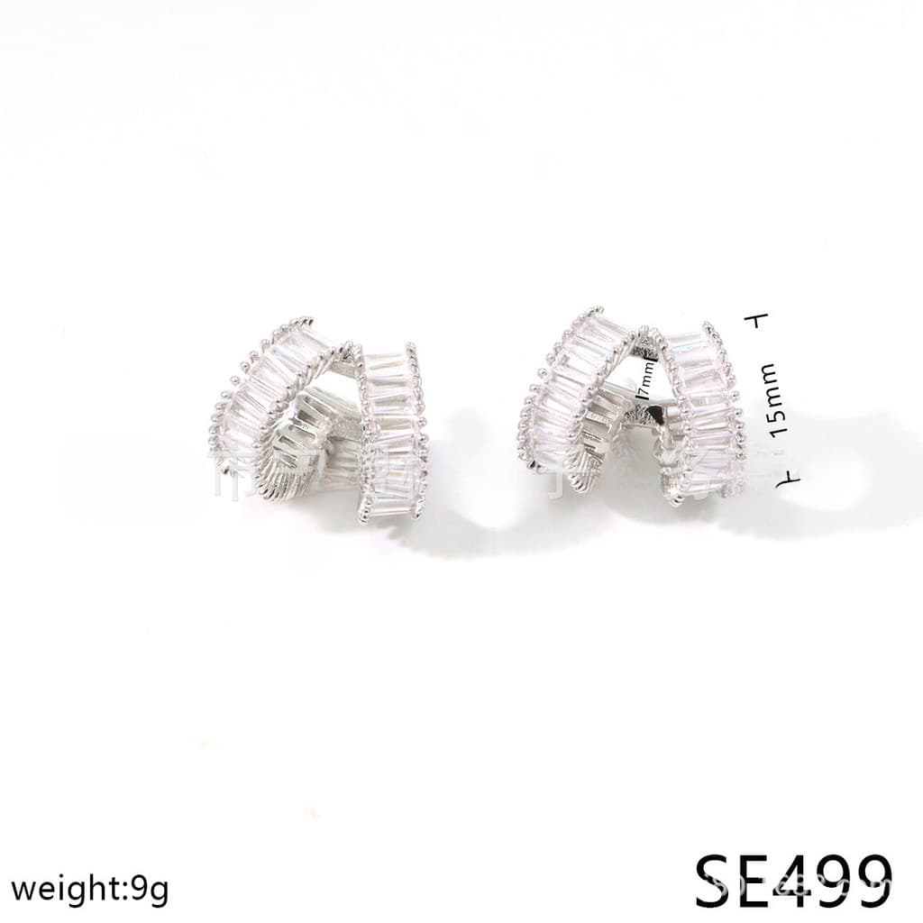 [Novo produto] feminino formato de 8 caracteres amor eterno cristal branco prata orelha osso clipe moda luz joias de lux