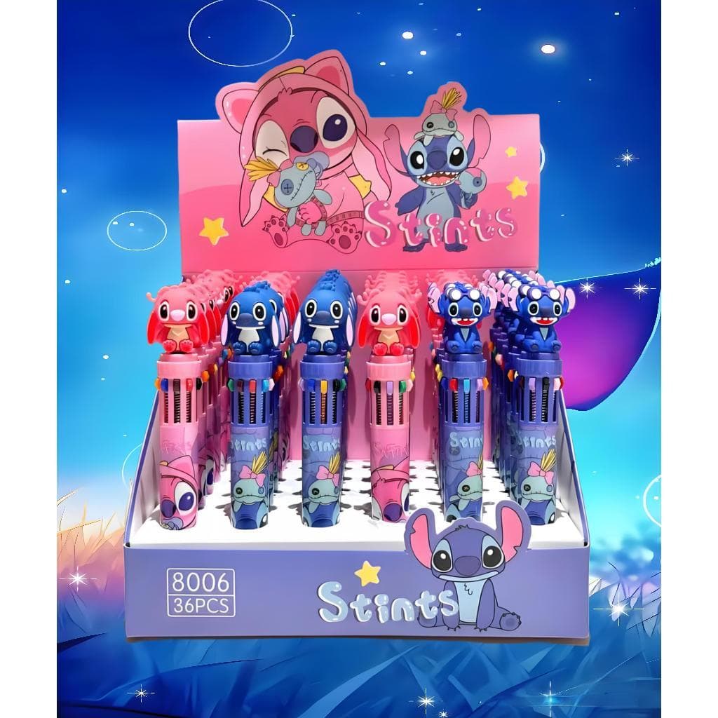Caneta Esferográfica Stitch 10 Cores De Imprensa Anime Cute Student Diy Grafite Multicolor Presente De Papelaria