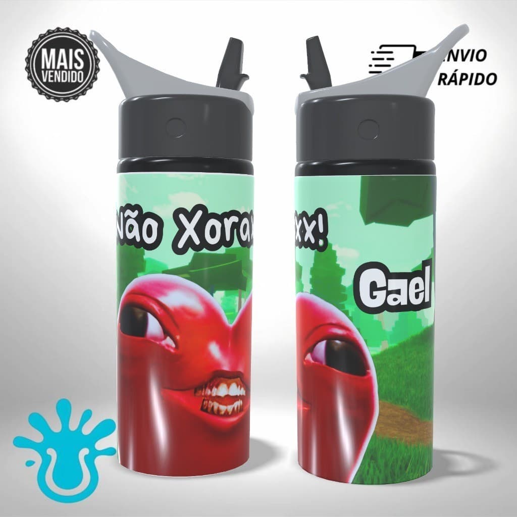 Garrafa Squeeze Coração Não Xorax Meme Roblox Alumínio Infantil Escolar