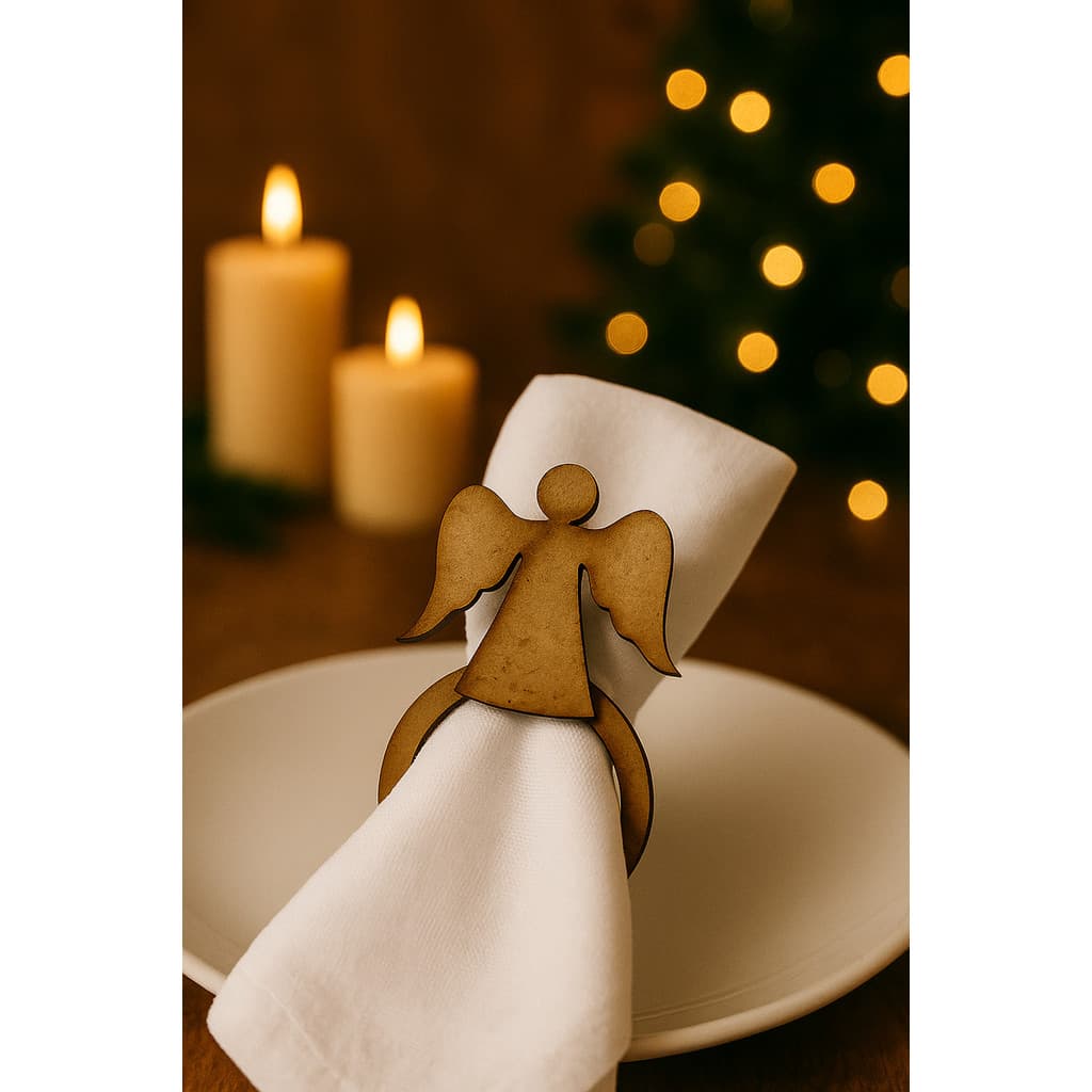 Mesa Posta - Porta Guardanapo Individual - Anjo - Natal - Mdf 3mm - Kit Com 12 Unid. - Base Anel
