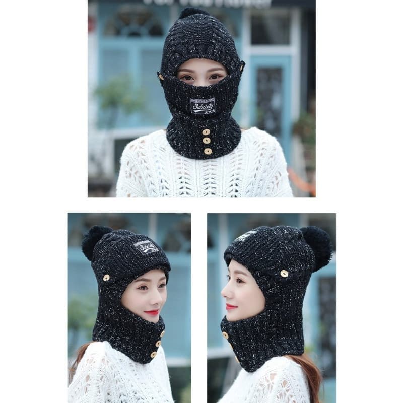 Treeling Inverno Balaclava Capuz Chapéu Cachecol Envoltório Malha Trapper Forrado De Lã