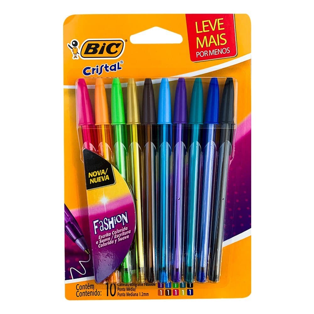 Kit Caneta Bic Cristal Esferográfica Com 10 Cores Fashion Ponta 1.2mm