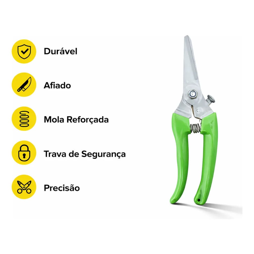 Tesoura Poda Jardim Aço Inox Corte Rápido Preciso Galhos Flores Uso Profissional