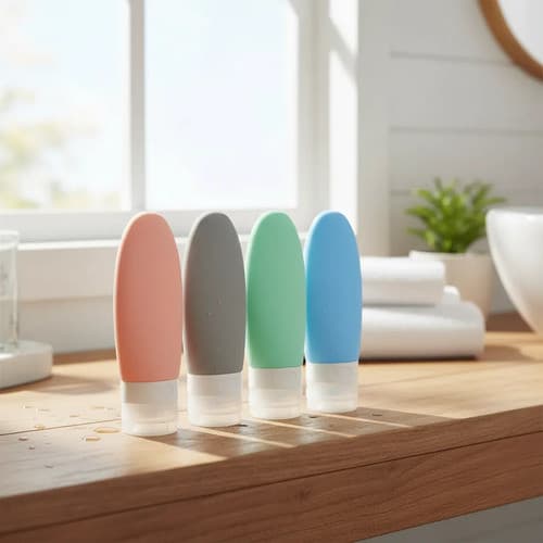 Kit 4 Frascos Silicone Viagem Porta Shampoo Condicionador 90ml Mini Recarregável Necessaire Líquidos Avião